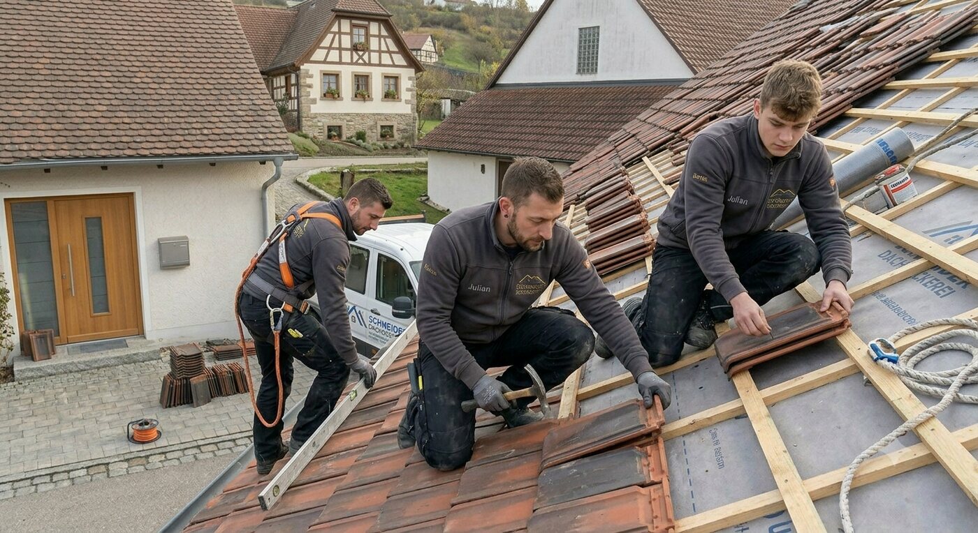 Dachdecker bei der Arbeit